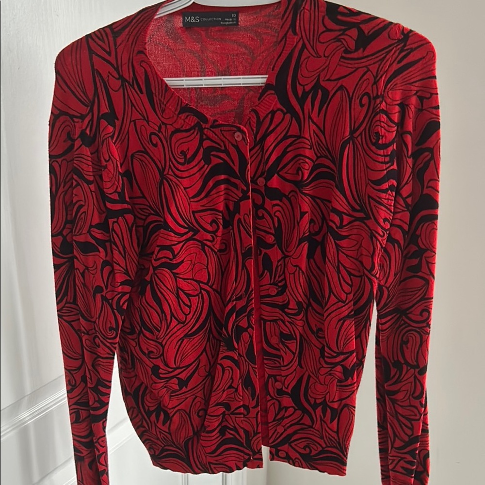 ***SOLD***Marks & Spencer Red and Black Patterned Cardigan